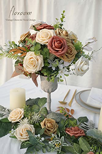 image for Floroom Artificial Flowers 25pcs Real Looking Burnt Orange Ombre Color