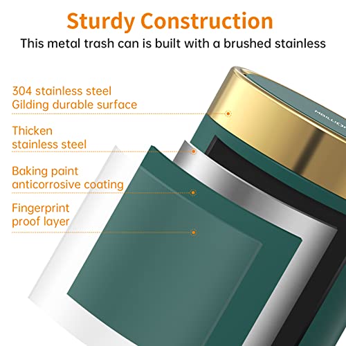 mini trash can with lid desktop small trash can recycling bin cute metal garbage can for tabletop countertop usestainless steel 04 gallon15 liter waste bin for office parlor bedroomdark green