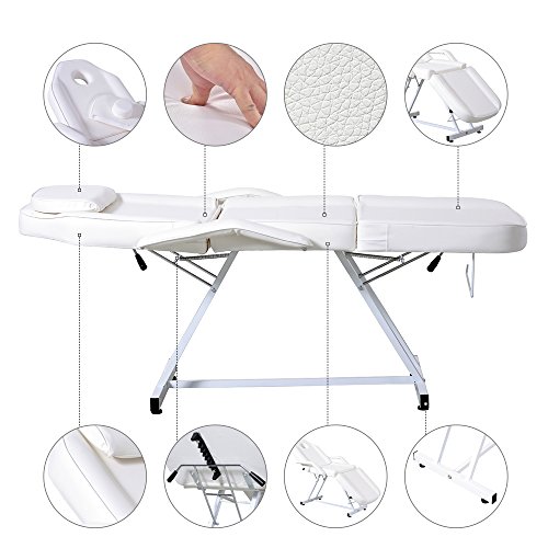 Beauty Salon Chair Massage Table Tattoo Facial Therapy Couch Bed Stool (Salon Bed spa Chair, White) - Thumbnail 2
