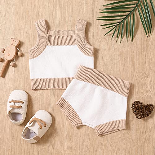 Baby Girl Clothes Knit Shorts Summer Outfit Infant Tees Tank Top Elastic Short Pants Newborn Girl Outfit Baby Clothes (White, 6-9 Months) #TOP6