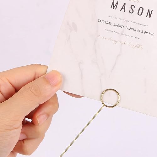 Miniatura 4 de BENBO 20 piezas de alambre de metal floral para tarjetas redondas de fotos, notas y números de mesa, clips para tarjetas de regalo florales dorados