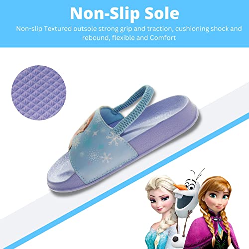 Disney Frozen Girls Slides- Summer Sandal Kids Water Pool Shoes - Anna Elsa Beach Backstrap Open Toe Outdoor Sport Athletic Character Slip-On Quick Dry Waterproof - Lilac (Size 5-6 Toddler) #TOP3
