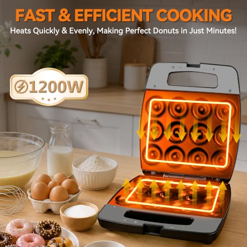 Image of Baker's Friend Mini Donut Maker Machine, Bake 12 Mini Doughnuts, Maquina Para Hacer Donas, Perfect for Breakfast, Snacks, Desserts & More, Graphite