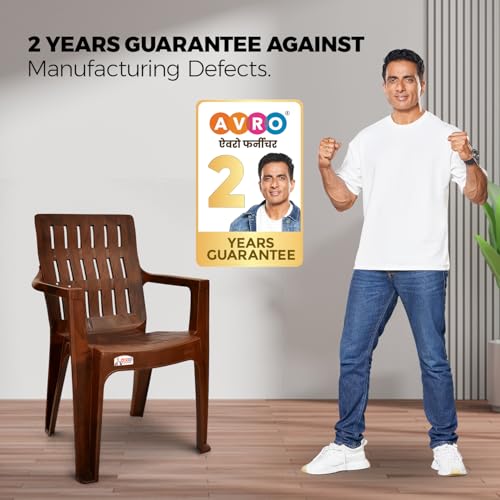 Image of AVRO Furniture Spine Care Orthopaedic Plastic Chair, Set of 2, Ideal for Home, Office & Outdoor, 150Kg Load Capacity, Durable Strong Build, Comfortable Back Design, 2 Years Guarantee, W. Brown Color