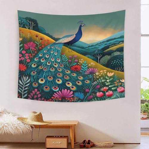 Tapisserie murale paon 3D pour créer une ambiance salon apaisante