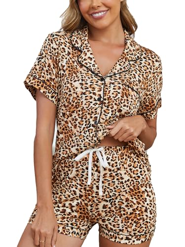 Image of Womens Pajama Sets Short Sleeve Sleepwear Soft Button Down Nightwear Lounge Pj Set XS-XXL