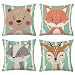 Fukeen Set of 4 Throw Pillow Cases Cartoon Animal Woodland Decorative Cotton Linen Cushion Cover Bear Fox Rabbit Home Baby Room Decor Standard Pillowcase 18x18 Inches