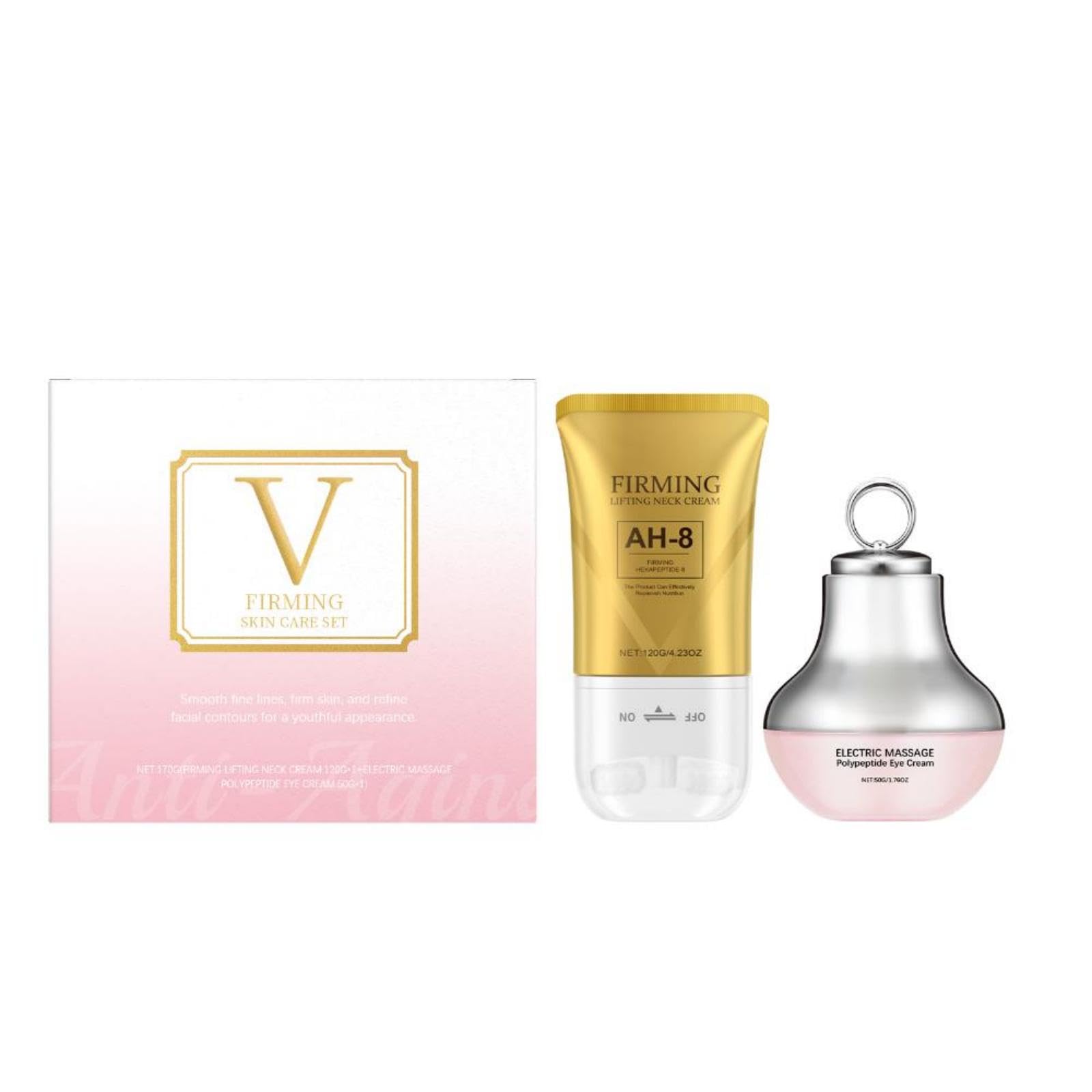 Neck & Eye Cream Bundle - Triple Firming Cream for Loose Skin with Massager, Moisturizing Treatment for Neck Decollete & Eyes, Tightening Cream for Crepey Skin