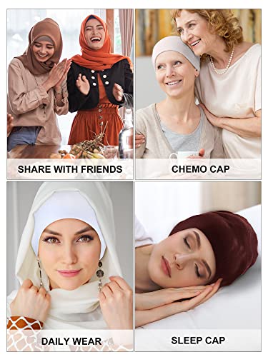 9 Pcs Underscarf Hijab Cap For Women Muslim Hijab Undercap Hat Adjustable Islamic Hijab Underscarf Cap With Tie Back Closure Turban Bonnet Caps Women's Skullies Beanies (Vintage Colors) #TOP3