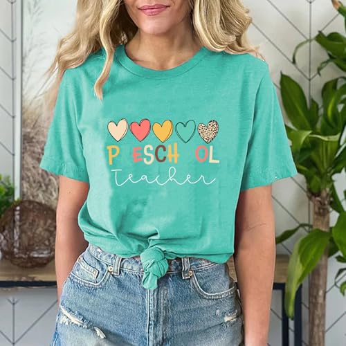 Preschool Teacher Shirts for Women Kindergarten Inspirational Letter Print Special Education Shirts Crew Neck Tee Tops4