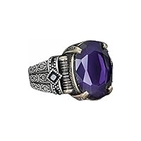 Vista 1 de Byzantine Chain Design 925 Sterling Silver Amethyst Stone Men's Ring, Handmade Silver Ring for Men, Purple Amethyst Stone Ring, Man Silver Amethyst