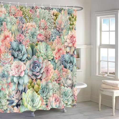 Rideau de douche 183x183 cm motif cactus coloré en polyester imperméable