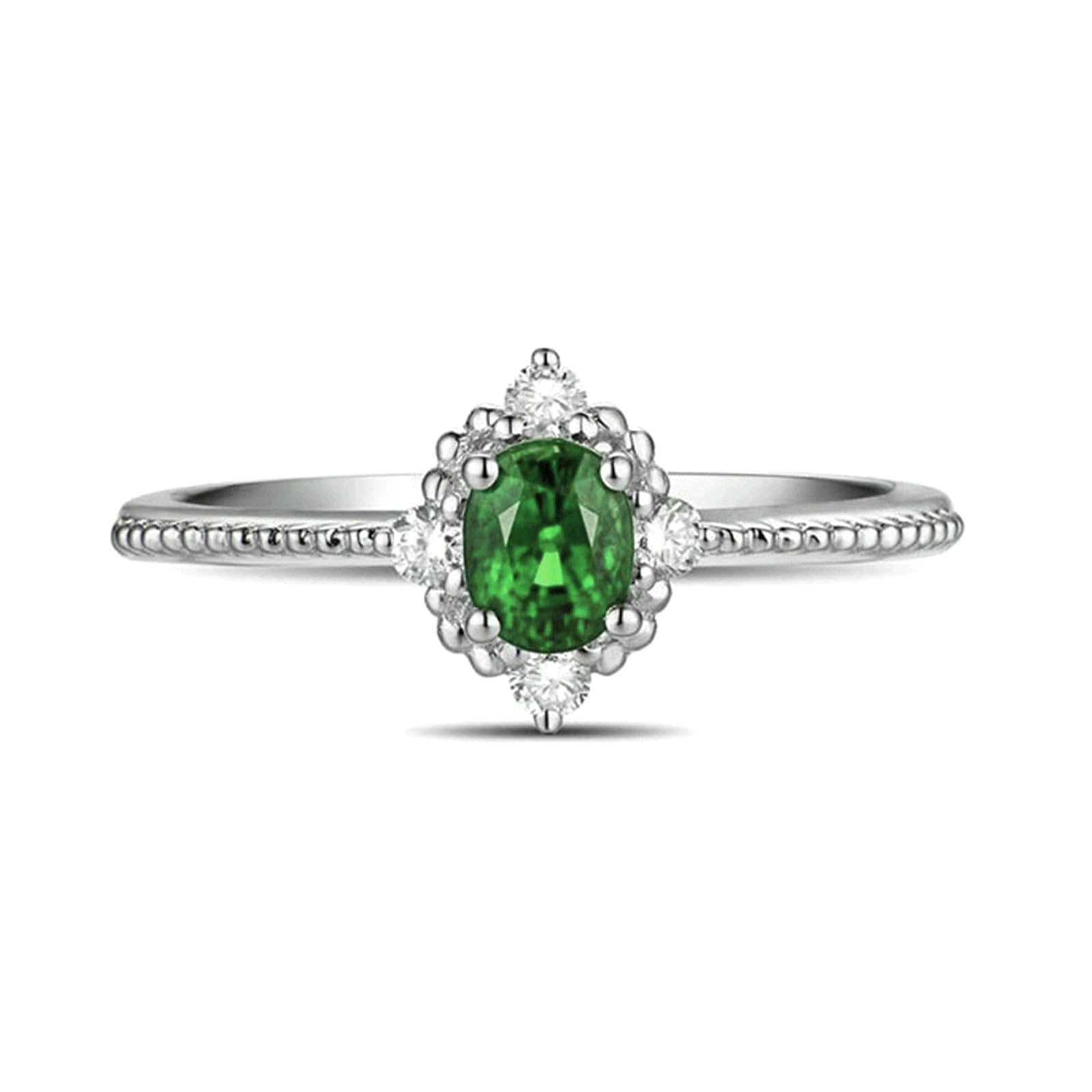 Anillo de compromiso para mujer, platino, talla 1/2-V 1/2, anillos de promesa de boda con esmeralda ovalada de 1 quilate y moissanita