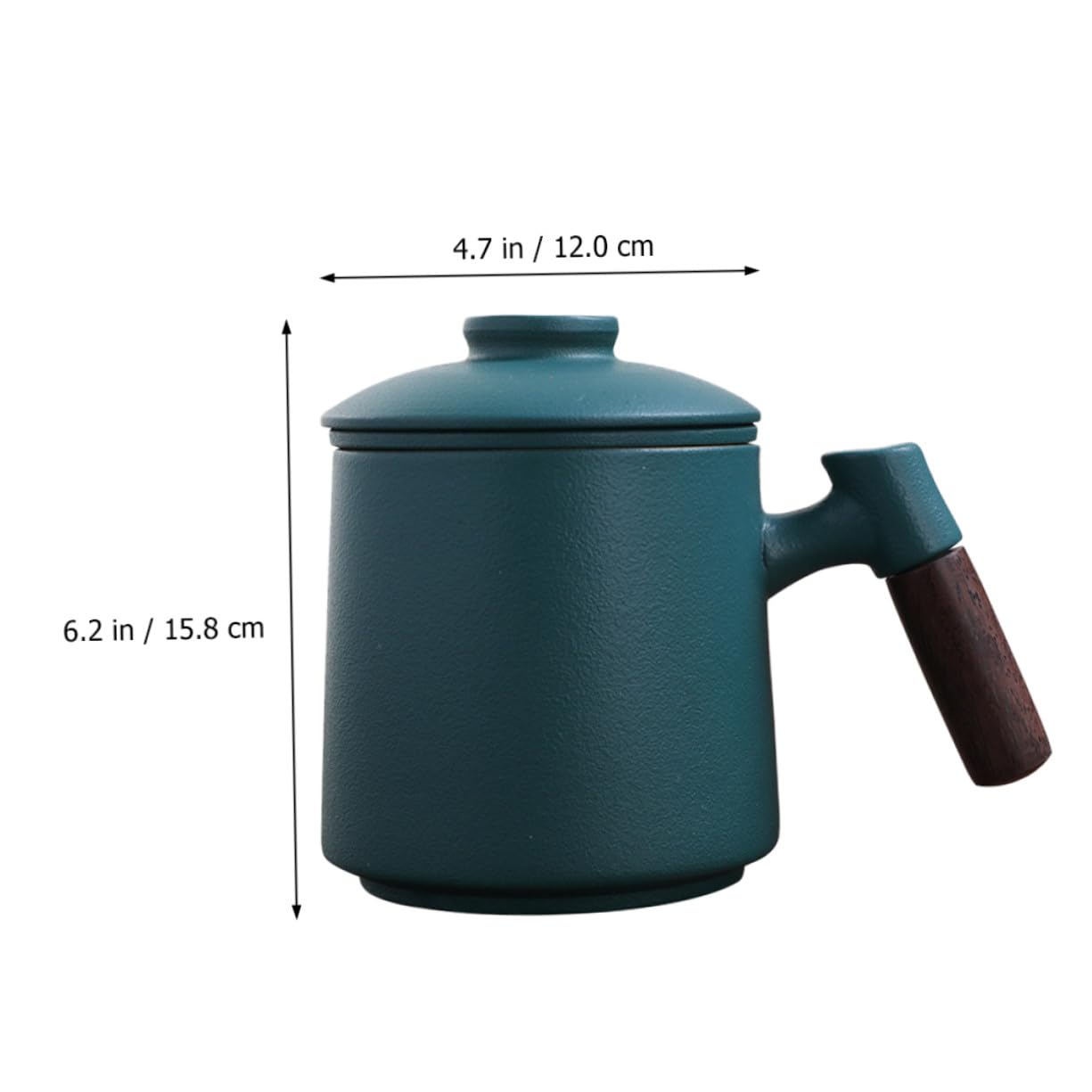 Mikinona Juego de Tazas de Cerámica Verde de 400ml con Infusor y Tapa, Mango de Madera, Diseño Clásico Retro, Antiescaldado y Fácil Limpieza para Té o Café
