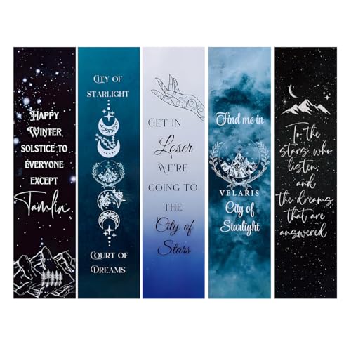 Acotar Bookmark Fantasy Book Accessories Set, 5 Pieces, Inspirational Quotes Design, Mountain and Stars Theme