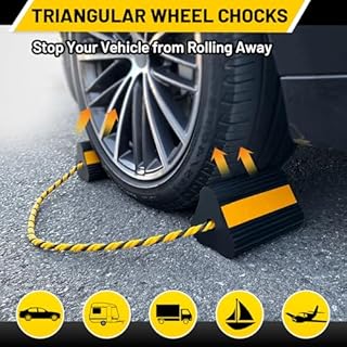 ROBLOCK Wheel Chocks (2pair/4pack with Rope) for RV Trailer Camper Truck Car Aircraft, Versatile Heavy Duty Rubber Wheel Chocks Block with 3 Reflective Strips, Tire Wheel Immobilizers & Chocks