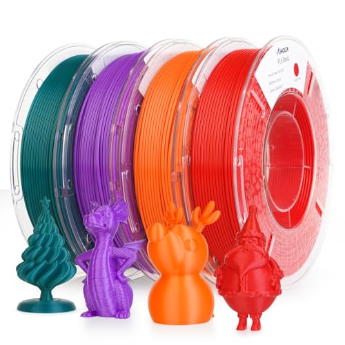 Image of AMOLEN PLA 3D Printing Filament Bundle 1.75mm, Red, Orange, Purple, Green 250g X 4 Spools Pack 3D Printier Filament, 1KG /2.2 lb in Total, Compatible with Most 3D FDM Printer