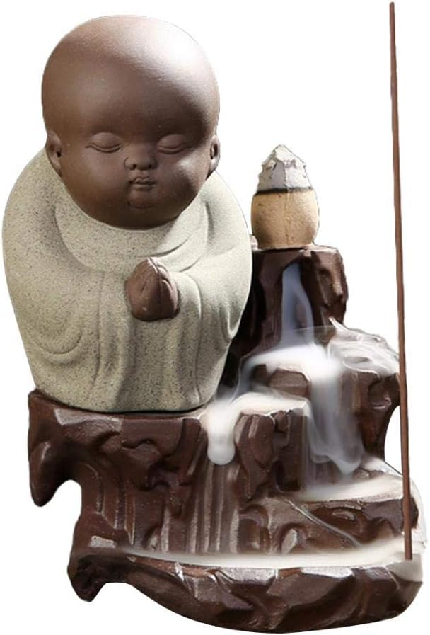 NewEGG Home Decoration Backflow Incense Burner Sitting Buddha Incense Holder Meditating Monk Figurine with 10 Cones (Monk B)