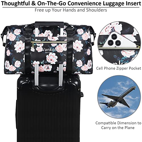 Large Duffle Bag For Travel Waterproof 21 Inch, Vankor Gym Duffel Bag For Women Men Durable Carry On Weekender Overnight Sports Luggage Weekend Beach Yoga Workout Hospital Mommy Bag Black Pink Floral #TOP4