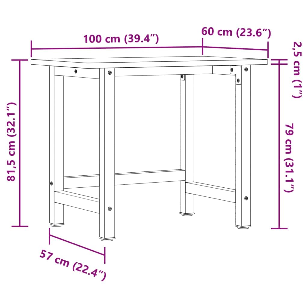 vidaXL Werkbank 100x60x81,5 cm Massivholz Eiche Rechteckig, Arbeitstisch, Werkzeugbank, Werkbank Massivholz, Werktisch, Werkbank Holz, Werkbank Metall