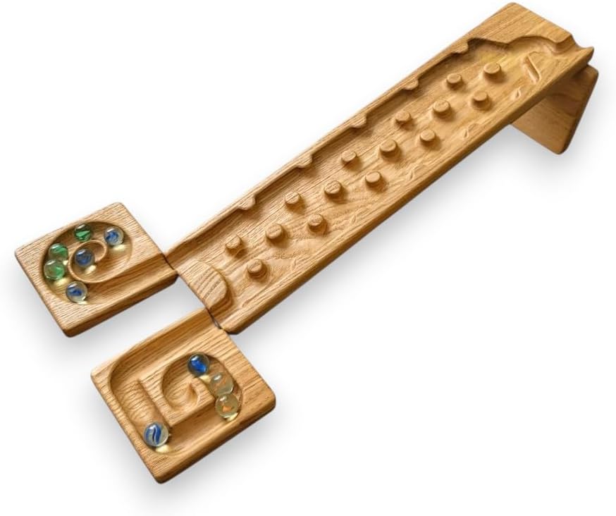 Wooden Marble Run Track “Rocks” – Race Set – Wooden Maze Board Ball Run – Montessori Gift for Kids – Wave Course – Winding Track Toy