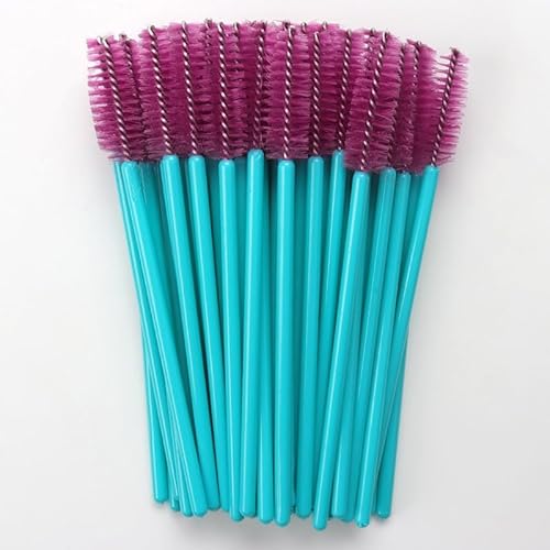 Nvzi 100個 使い捨てまつげマスカラブラシ アイラッシュエクステンションアイブロウとメイクアップ用 (ブルーロッドローズヘッド)