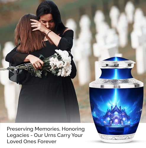 Image of Temple Burial Urns for Adult Human Ashes - Large Personalized Female Urns - Memorial Cremation Urn for Ashes Dad - Customized Funeral Urn for Ashes for Women - 10 Inch Large with Velvet Bag