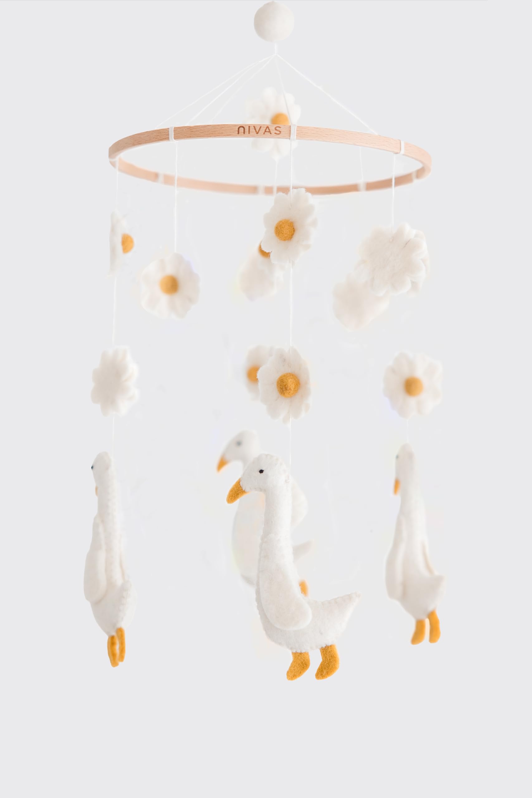 Nivas Duck and Daisy Mobile, Fair Trade, Floral Nursery Mobile, Baby Shower Decoration, Nursery Decor, Cot Mobile, 100% Wool Felt