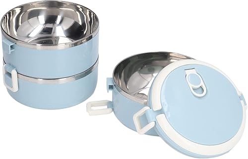 Miniatura 7 de Lonchera térmica de acero inoxidable de 3 niveles para adultos, oficina, campamento, apilable, de acero inoxidable, con compartimento térmico para