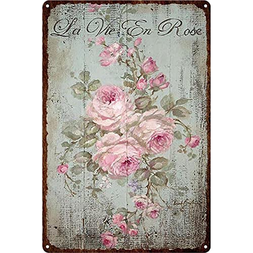 Demiawaking Targa in Metallo Vintage Antiruggine Poster da Parete Fiori Pittura in Ferro Quadri Vintage Targhe Metallo Decorative per Camera da Letto,Soggiorno,Ristorante, Bar 20x30cm (G)