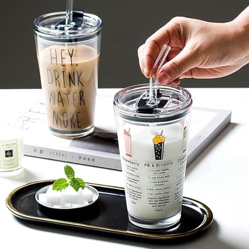 Image of Reusable Glass Coffee Sipper Mugs with Lid & Straw Pack of 1, 450ml Multipurpose Drinking Glasses Tumbler with Leather Sleeve Cup for Juice Smoothies Iced Tea Home & Travel (Dolphine with)