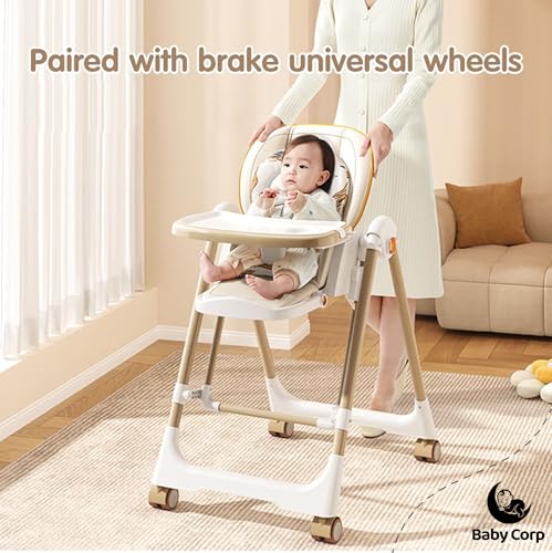 Image of Luxe Foldable High Chair for 6 Months to 5 Years | Adjustable Feeding Chair with Double Tray, Reclining Seat, 5-Point Harness & Swing Mode (White)