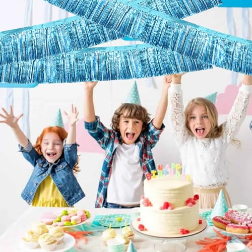 Image of BEISHIDA 3 Packs Metallic Foil Fringe Garland Baby Blue Wall Hanging Tinsel Fringe Banners for Car Floats Bridal Shower Wedding Birthday Easter Graduation Holiday Party Decoration(30 Feet)