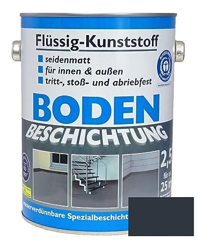 Dynamic24 Flüssig Kunststoff 2,5L Bodenbeschichtung 25m² Betonfarbe Beton Beschichtung Boden Estrich Farbe Halle Estrichfarbe Bodenfarbe für innen und außen Keller Terrasse Kellerboden (Anthrazitgrau)