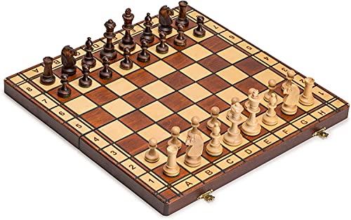 Wegiel Handmade Jowisz Professional Tournament Chess Set - Wooden 16 Inch Folding Board With Felt Base & Hand Carved Chess Pieces - Compartment Inside The Board To Store Each Piece