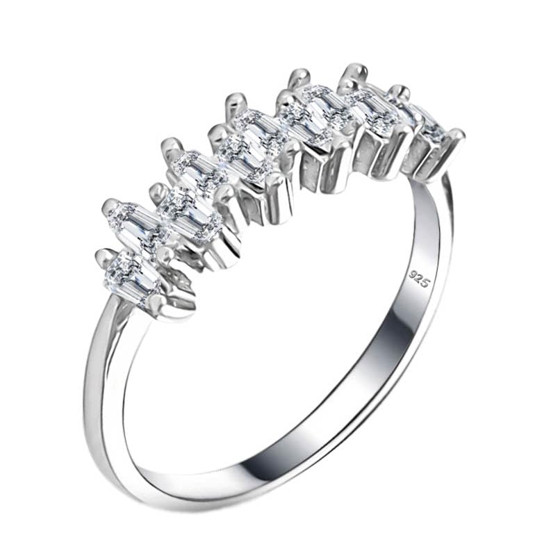 Genuine Solid 925 Sterling Silver Half Eternity Band Ring 5.5 mm set with Tapered Baguette Cut Simulated Diamond Infinite Elements Cubic Zirconia Clear Cz