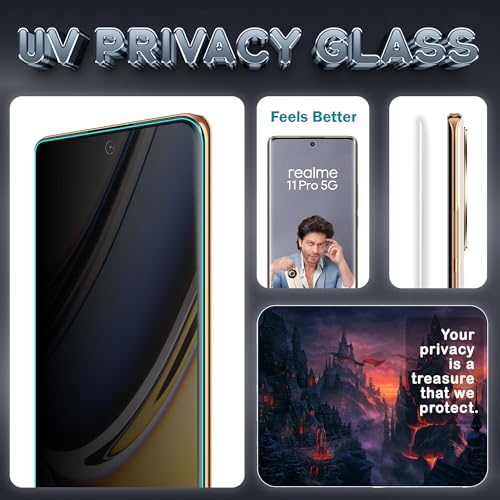 Image of ArmourPro UV Privacy Tempered Glass Compatible for Realme 11 Pro (6.7 Inch, Pack of 2) Edge to Edge Full SCreen Coverage & Installation Kit | Anti-Spy /Anti-Peeping 9H Hardness