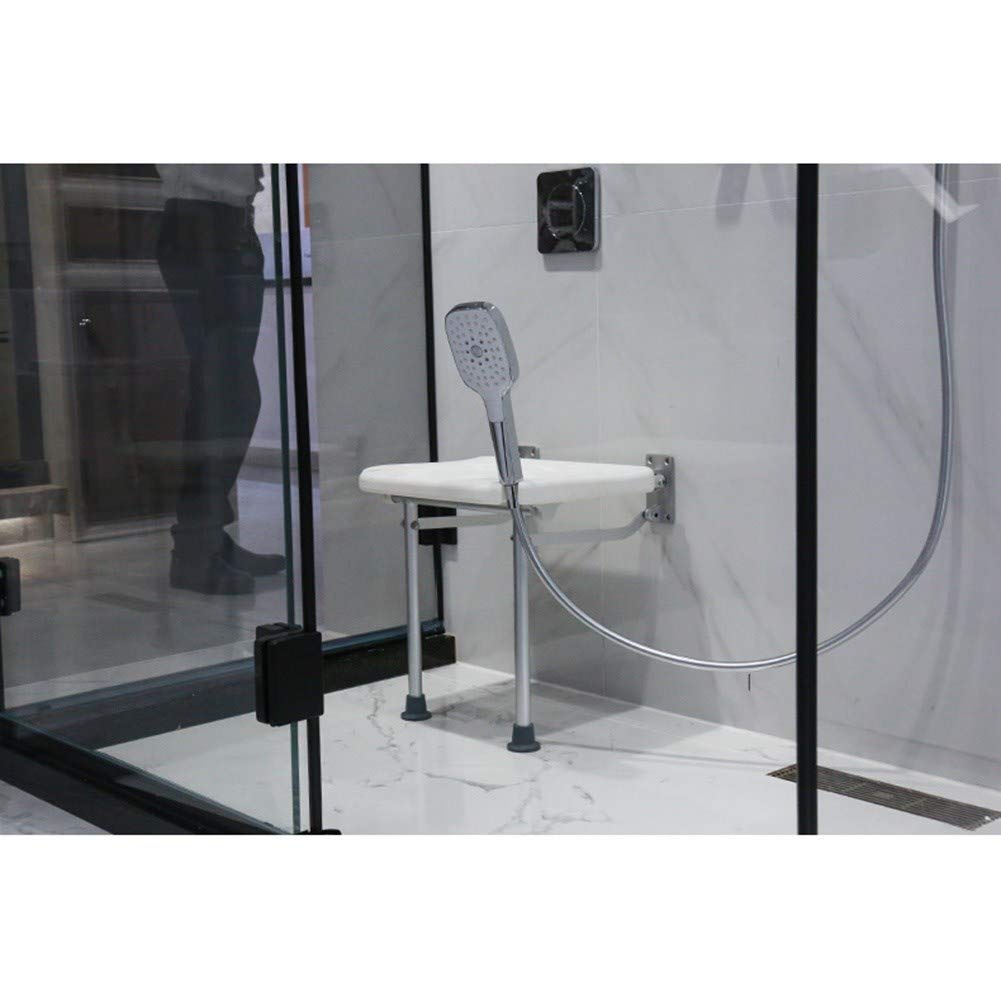 HYCH-Asiento De Ducha Abatible, Soporte De Dos Pies Seguro Y A Salvo, Fácil De Limpiar, Fácil Instalación Baño/Ocio Taburete De Pared,Blanco,38cmx40cmx42cm