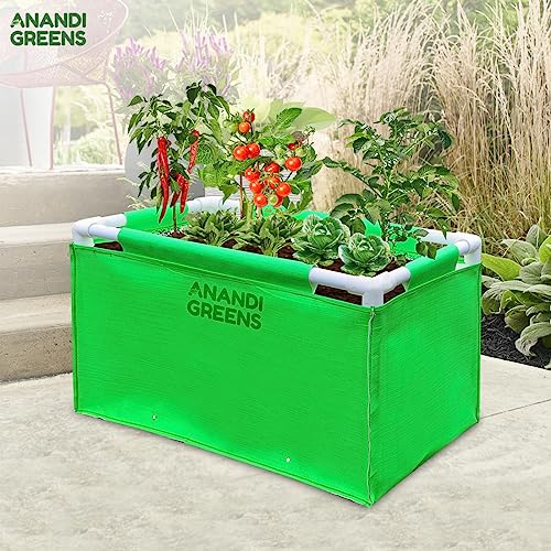 Image of Anandi Green's HDPE UV Protected 360 GSM Green Color Rectangular Plants Grow Bags Suitable for VegetableTerrace Gardening with PVC Pipe Support Pack of 2x1x1 FIT