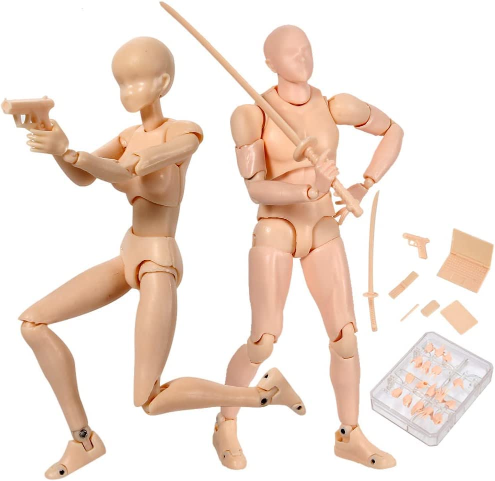 Action Figure Drawing Models, Human Mannequin Body Kun Doll Body-Chan Male/Female Action Figure DX Set, Suitable for Sketching, Painting, Drawing Mannequin Figure Models for Artist (Skin Male+Female)