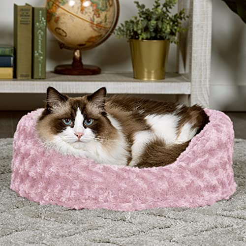 Furhaven Dog Bed For Small Dogs W/ Removable Washable Cover & Pillow Cushion Insert, For Dogs Up To 12 Lbs - Ultra Plush Faux Fur Oval Lounger - Pink, Small #TOP2