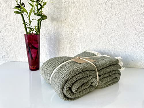 100% Cotton Muslin Blanket, 4 Layers Bedspread, Soft Turkish Cotton Muslin Bed Cover, Reversible Coverlet, Green (King Size 95X102-230X260Cm) #TOP1