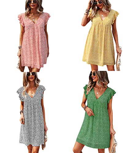 Tameya Casual Summer Dresses For Women, Cute Boho Ruffle Sleeves V Neck Beach Dress Loose Fit Mini Dress Short Flowy Swing Dress (Black, Xl(Us 16-18)) #TOP6