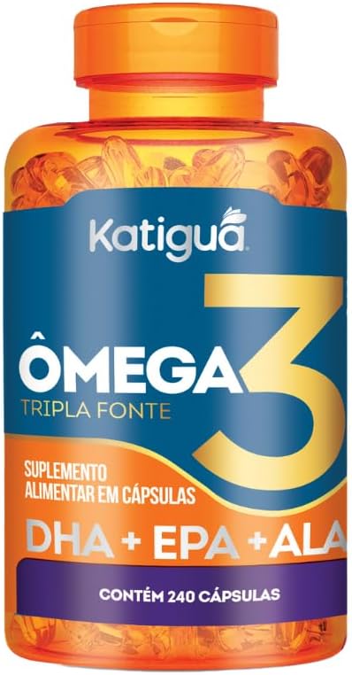 Katiguá, Ômega 3 Tripla Fonte, DHA + EPA + ALA, 1000mg, 240 Cápsulas Soft Gel • 60 doses, Laranja