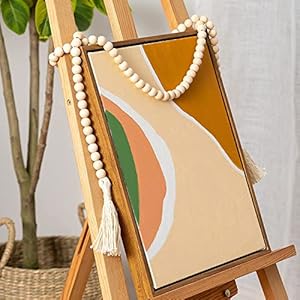 DECORKEY Farmhouse Wood Beads Garland Decor 58 Inch Wooden Beads for Boho Home Decor with Tassels Rustic Country Decor for Table Wall Shelf Tray Vase Living Room Bedroom Summer