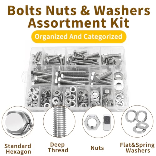 246Pcs Hex Head Nuts and Bolts Assortment Kit, Stainless Steel 1/4"-20,5/16"-18,3/8"-16 Assorted Bolts Nuts and Flat & Spring Lock Washers with Case for Home, Auto,Electronic & Industrial Repair - Image 3