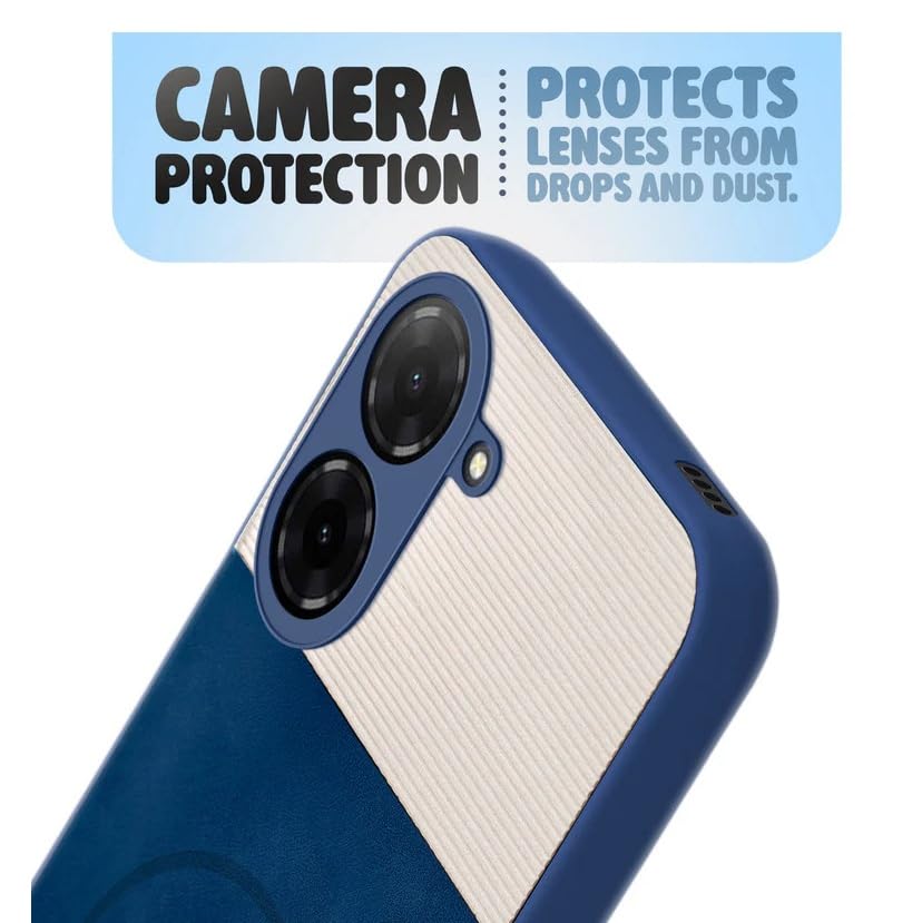 Image of Bintage CASE Mac Safe Design Hard Light Weight Back Case | Soft Border Camera Protect | Dual PU Leather Finish Back Cover Compatible for Poco C71 4G - White & Blue