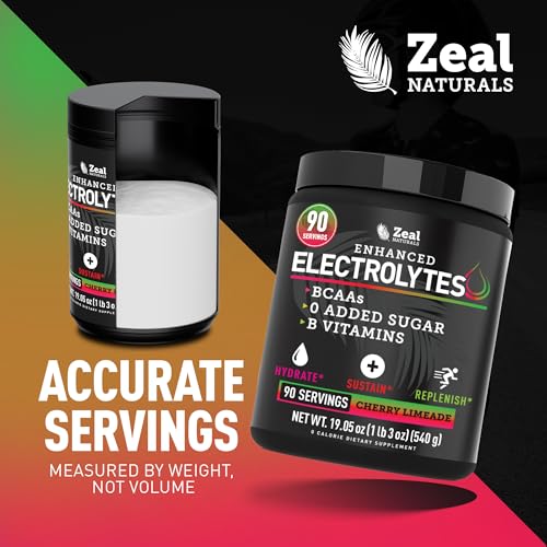 Image of Zeal Electrolyte Powder - 90 Servings | Keto Electrolytes Powder | Zero Sugar, BCAAs, B-Vitamins | Potassium, Zinc, Magnesium | Hydration Powder Recovery Drink | Cherry Limeade