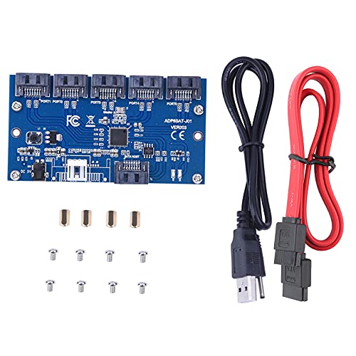 ciciglow Carte Adaptateur SATA, Convertisseur SATA 1 à 5 Ports (multiplicateur de Ports SATA) Hub de Carte Riser pour 7/XP/Vista/8/10 et Plus