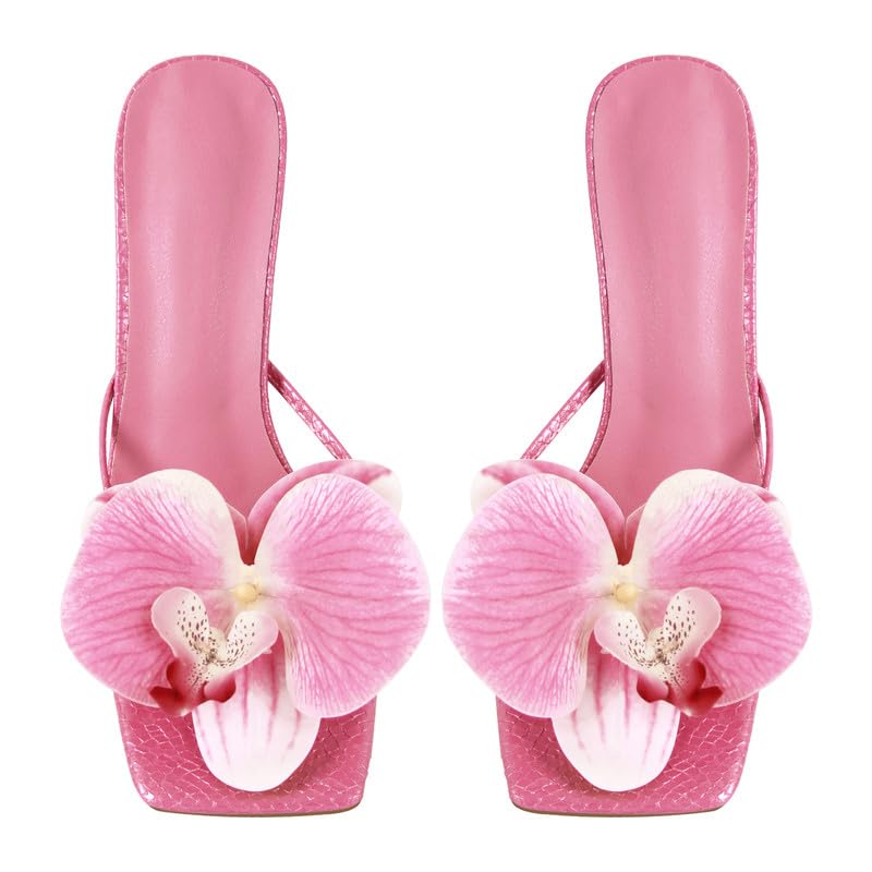 Richealnana Women's Clear Square Toe Sandals Stiletto Heel Slip On Mules Shoes3